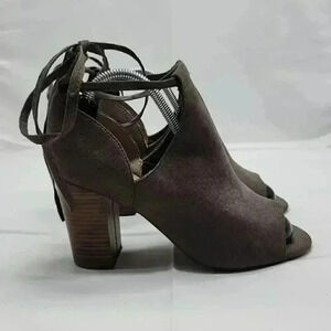 BC Women's Suede Peep Toe Wrap Around Ankle Tie Heeled Boots Gray Size 6.5